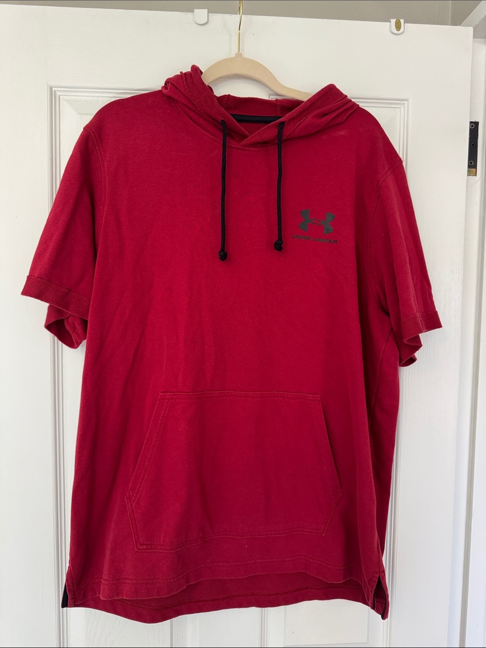 Under Armour Red Short-Sleeve Hoodie with Kangaroo Pocket
